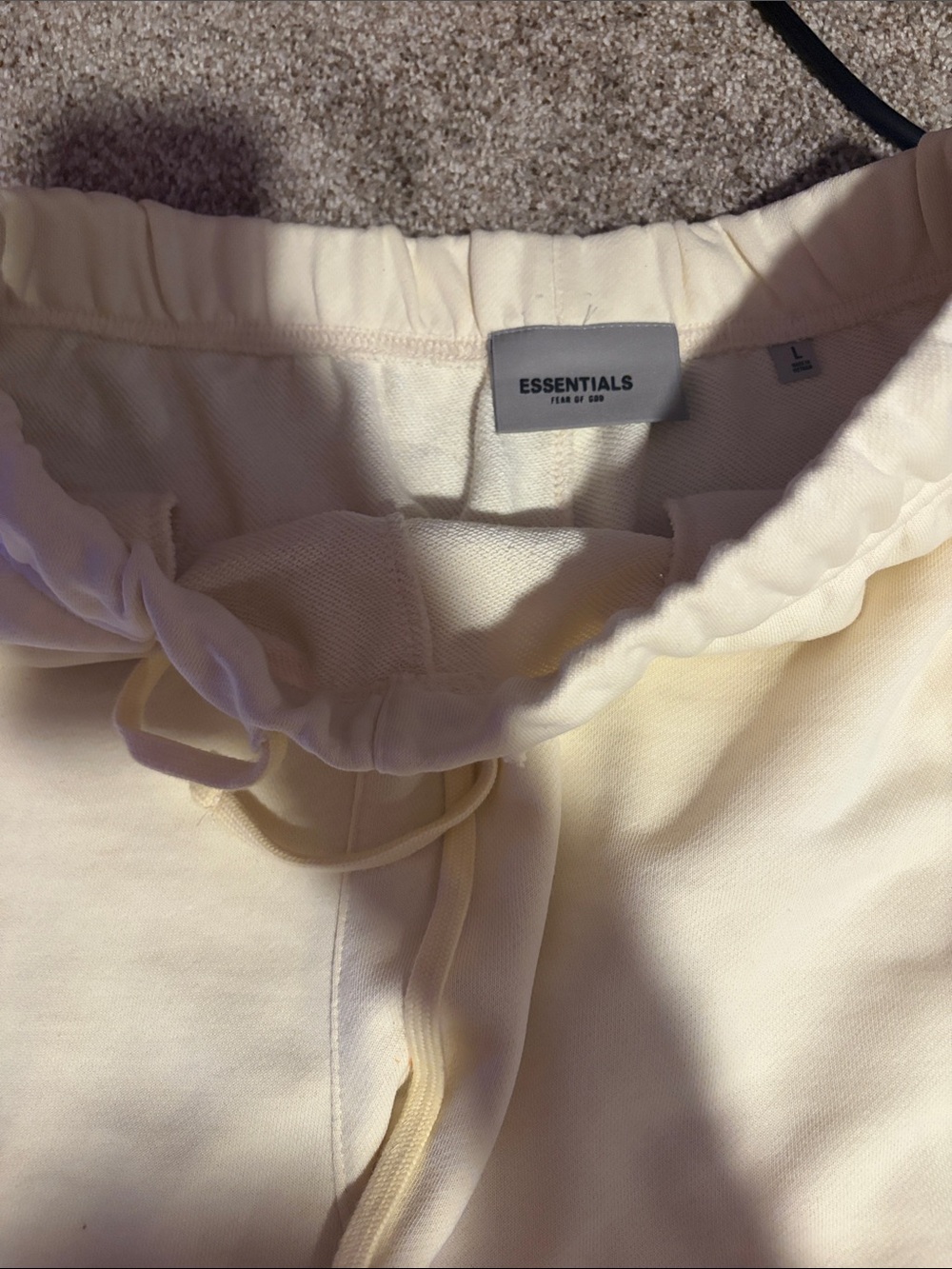 Essentials Cream Drawstring Logo Sweatshorts - Picture 2 of 3
